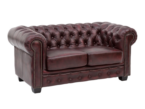 Sofa Chesterfield 2-Sitzer Echtleder rot