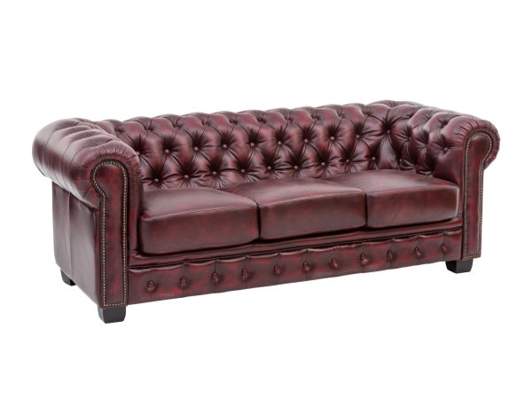 Sofa Chesterfield 3-Sitzer Echtleder rot