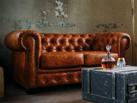 Sofa Chesterfield 2-Sitzer Echtleder vintage cracker