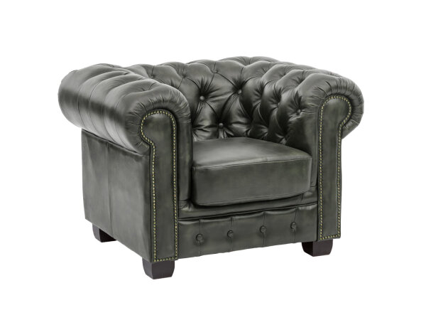 Sessel Chesterfield Echtleder gr&uuml;n