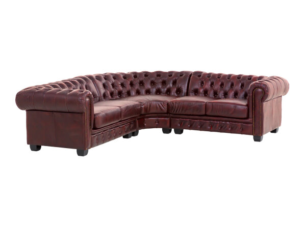 Ecksofa Chesterfield Echtleder rot