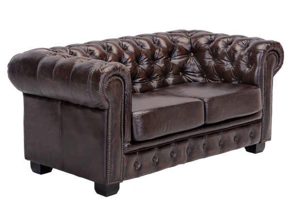 Sofa Chesterfield 2-Sitzer Echtleder braun