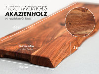 Schneidebrett Holz-Akazie mit Henkel 68x23x3 cm